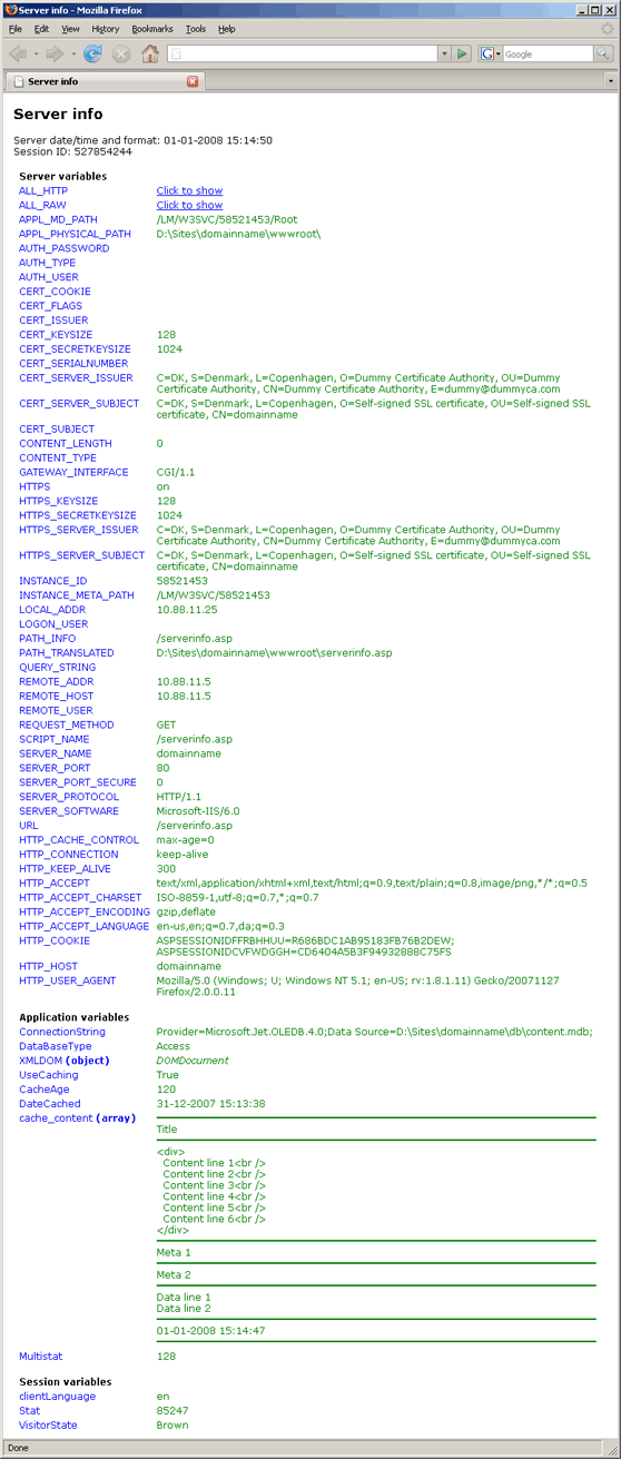 IIS 6.0 server variables screenshot