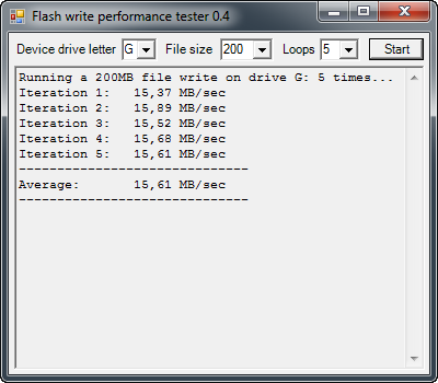 Flash write performance tester 0.4 screenshot