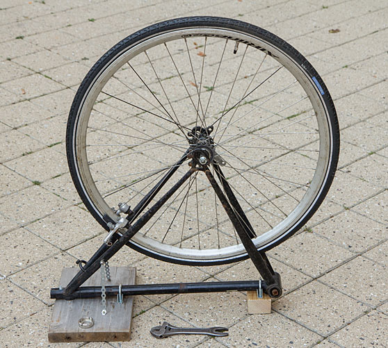 Homemade truing clearance stand bicycle